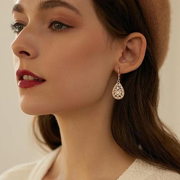 14K Dainty Gold Dangle Earrings Trendy Hypoallergenic for Women - Picture 4 of 5